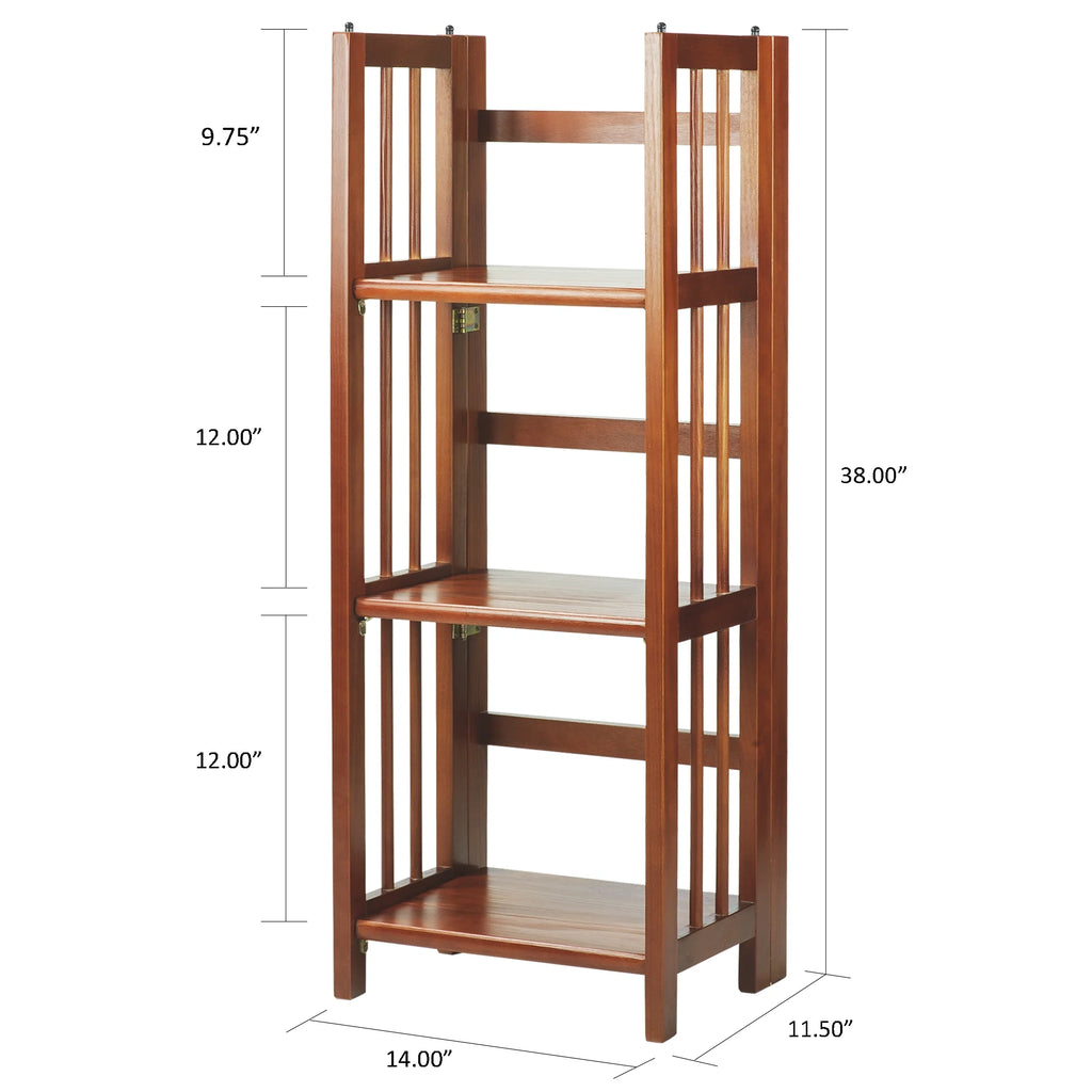 3 Shelf 14 Inch Folding Office Furniture Wood Bookcase, Mahogany