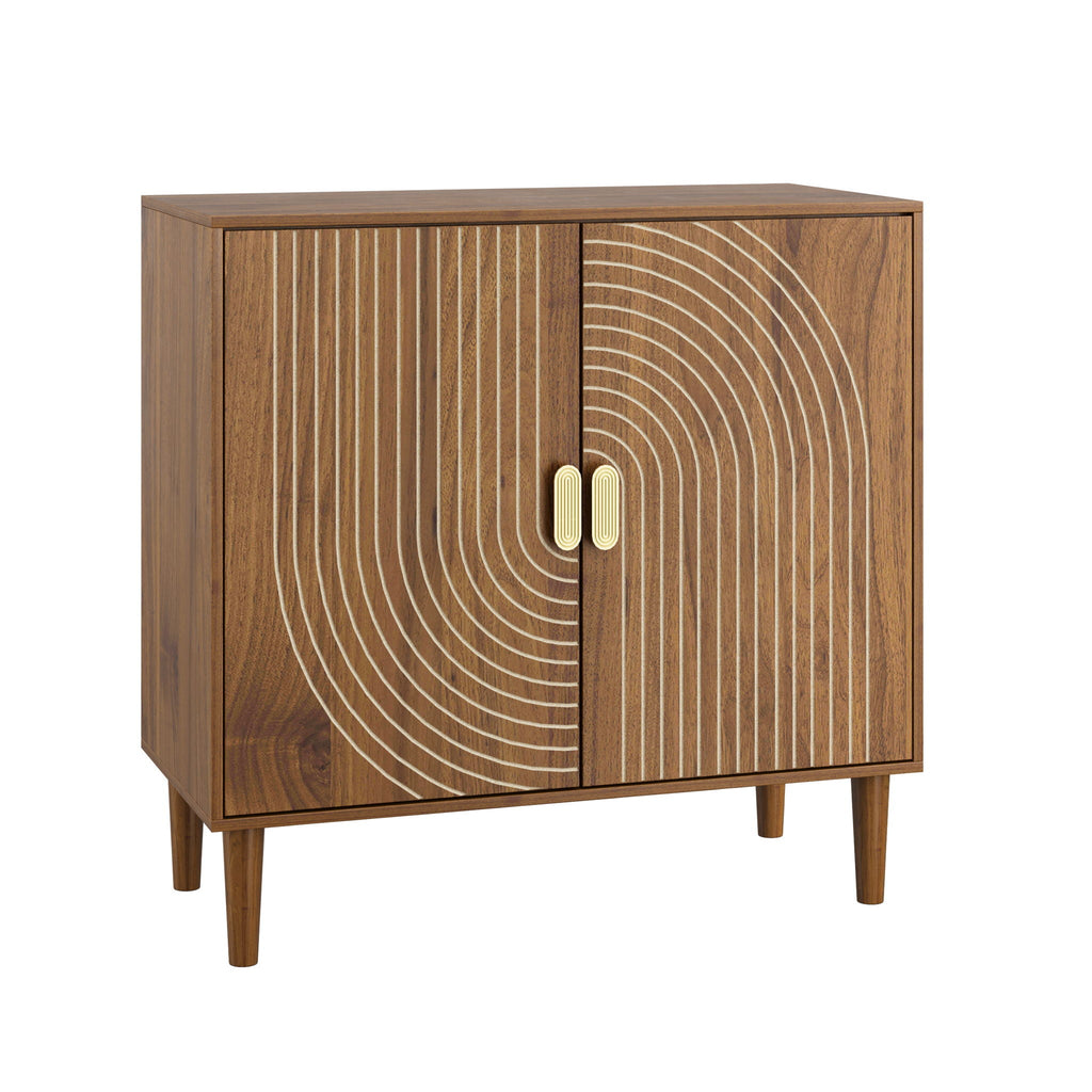 Buffet Cabinet With Line Groove Design, Sideboard Buffet Cabinet With Storage, Multifunctional Accent Cabinet For Living Room, Entryway, Hallway, Office, Kitchen - Brown