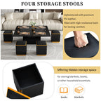 Lift Top Coffee Table With 4 Storage Stools