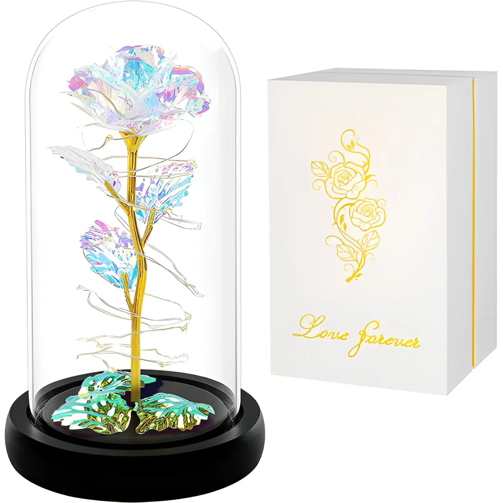 Purple Colorful Artificial Flower Rose Gift, Light up Rose Flowers Gift, Rose Flower in Glass Dome, Women Gifts Idea for Thanksgiving,Birthday, Anniversary on Any Occasion