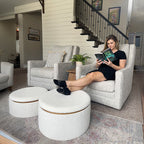 Stowaway Chic Boucle Ottomans, Set of Two