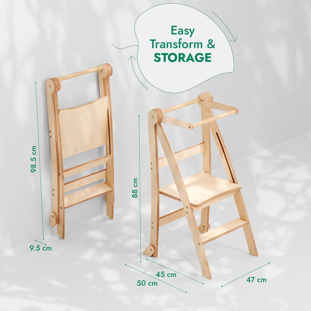 Toddler Tower: Foldable Step Stool for Toddlers - Gray
